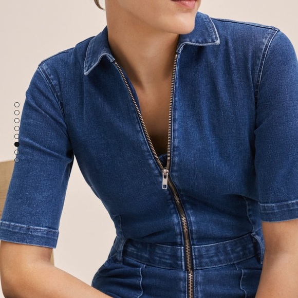 mango retro utility medium wash blue denim jumpsuit - Picture 7 of 8